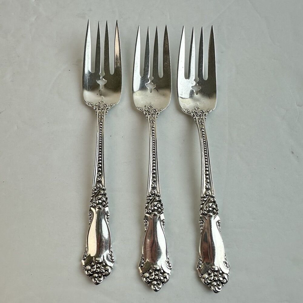 REED & BARTON Sterling Silver La Marquise 3 Salad Forks 6" NO MONOGRAM 100g